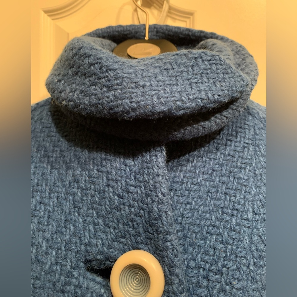 Penny Lane Blue Textured Lined (Fox?) Fur Trim Union Made Swing Coat - Picture 2 of 14